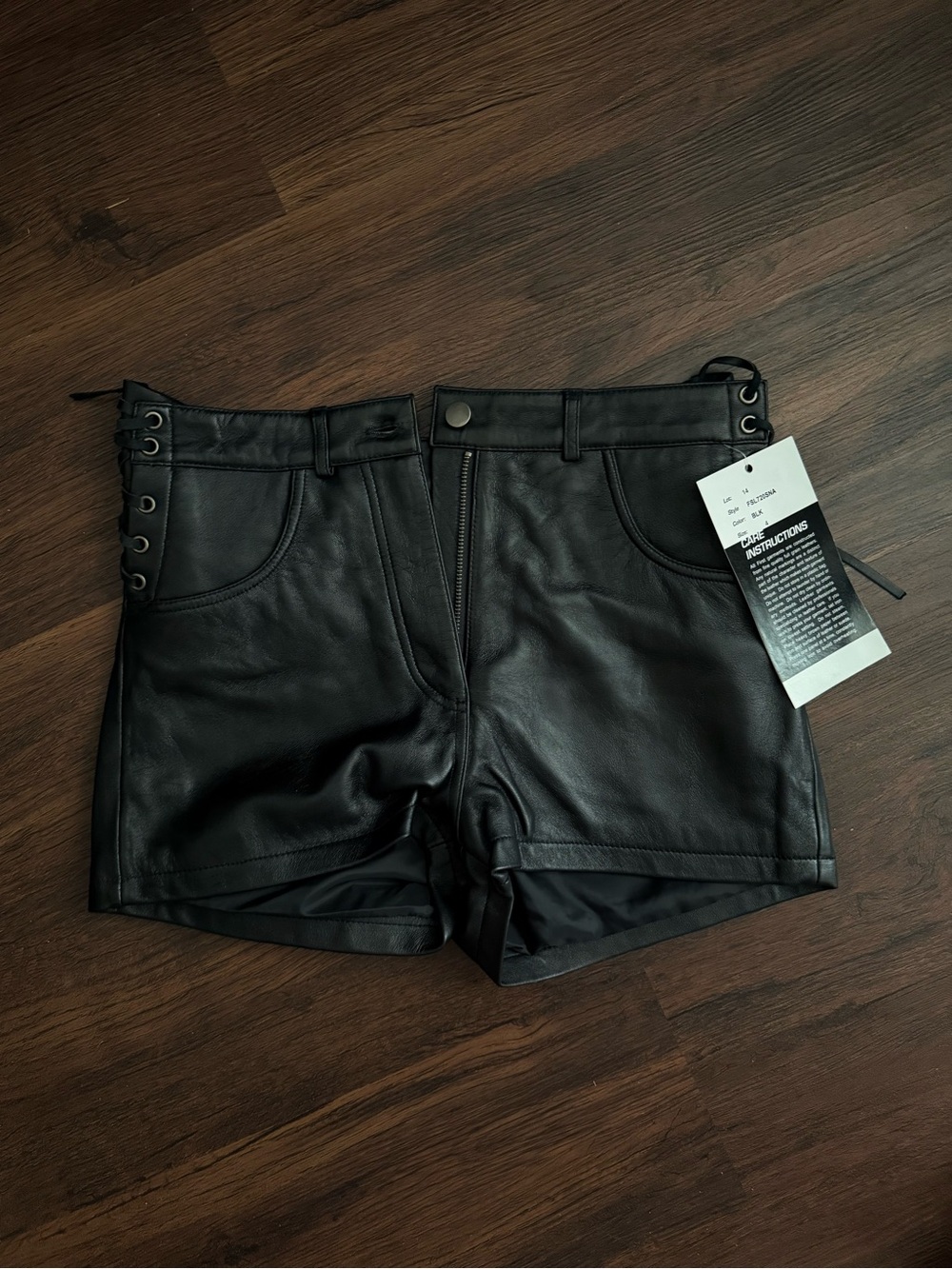 Black Genuine Leather Lace Up Sides Women’s High-Waist Heavy Metal Biker Shorts